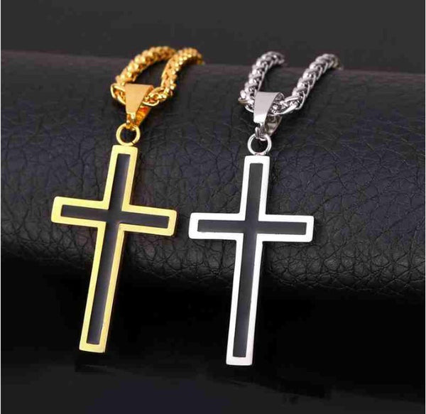 Trendy Black Cross Pendant & Necklace